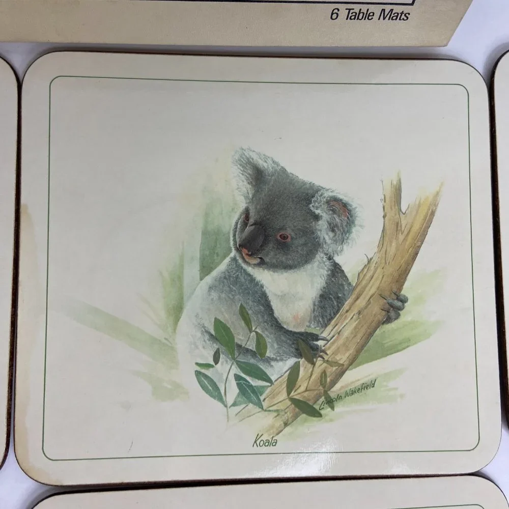 Placemats Cork New Zealand Australian Animals Art Print Lincoln Wakefield 6 pc